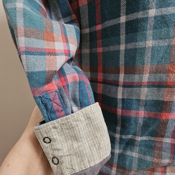 Toad&Co Women's Reversible Flannel Shirt Hydro Blue Teal Snap Button Small - Picture 5 of 9